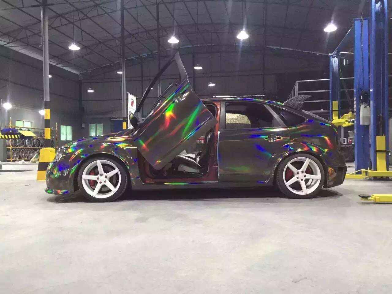 Veintone Laser Electroplate Black Vinyl Car Wrap | Holographic Gloss Black Chrome Wrap Film | Futuristic Mirror Effect Vinyl
