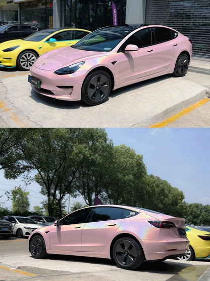 Veintone Glossy Laser Light Pink Car Vinyl Wrap | Glossy Laser Light Pink Car Color Change Wrap