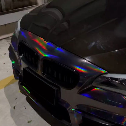 Veintone Laser Electroplate Black Vinyl Car Wrap | Holographic Gloss Black Chrome Wrap Film | Futuristic Mirror Effect Vinyl