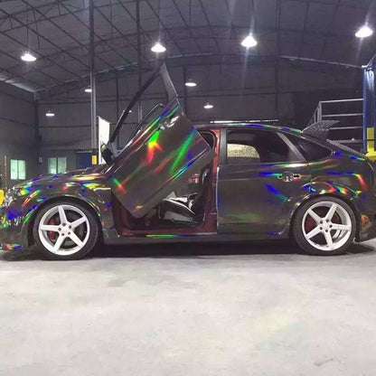 Veintone Laser Electroplate Black Vinyl Car Wrap | Holographic Gloss Black Chrome Wrap Film | Futuristic Mirror Effect Vinyl