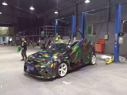 Veintone Laser Electroplate Black Vinyl Car Wrap | Holographic Gloss Black Chrome Wrap Film | Futuristic Mirror Effect Vinyl