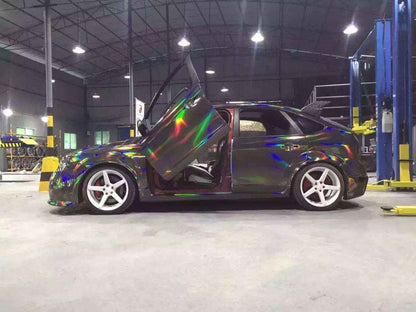 Veintone Laser Electroplate Black Vinyl Car Wrap | Holographic Gloss Black Chrome Wrap Film | Futuristic Mirror Effect Vinyl